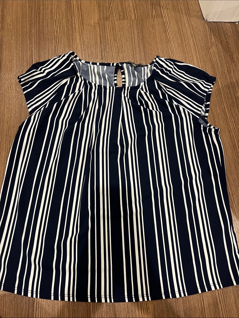 Striped Navy and White Cap-Sleeve Blouse